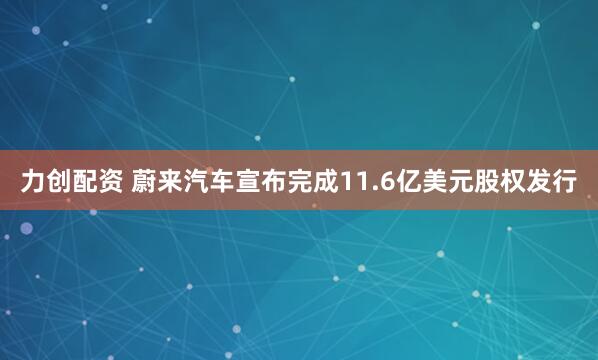 力创配资 蔚来汽车宣布完成11.6亿美元股权发行